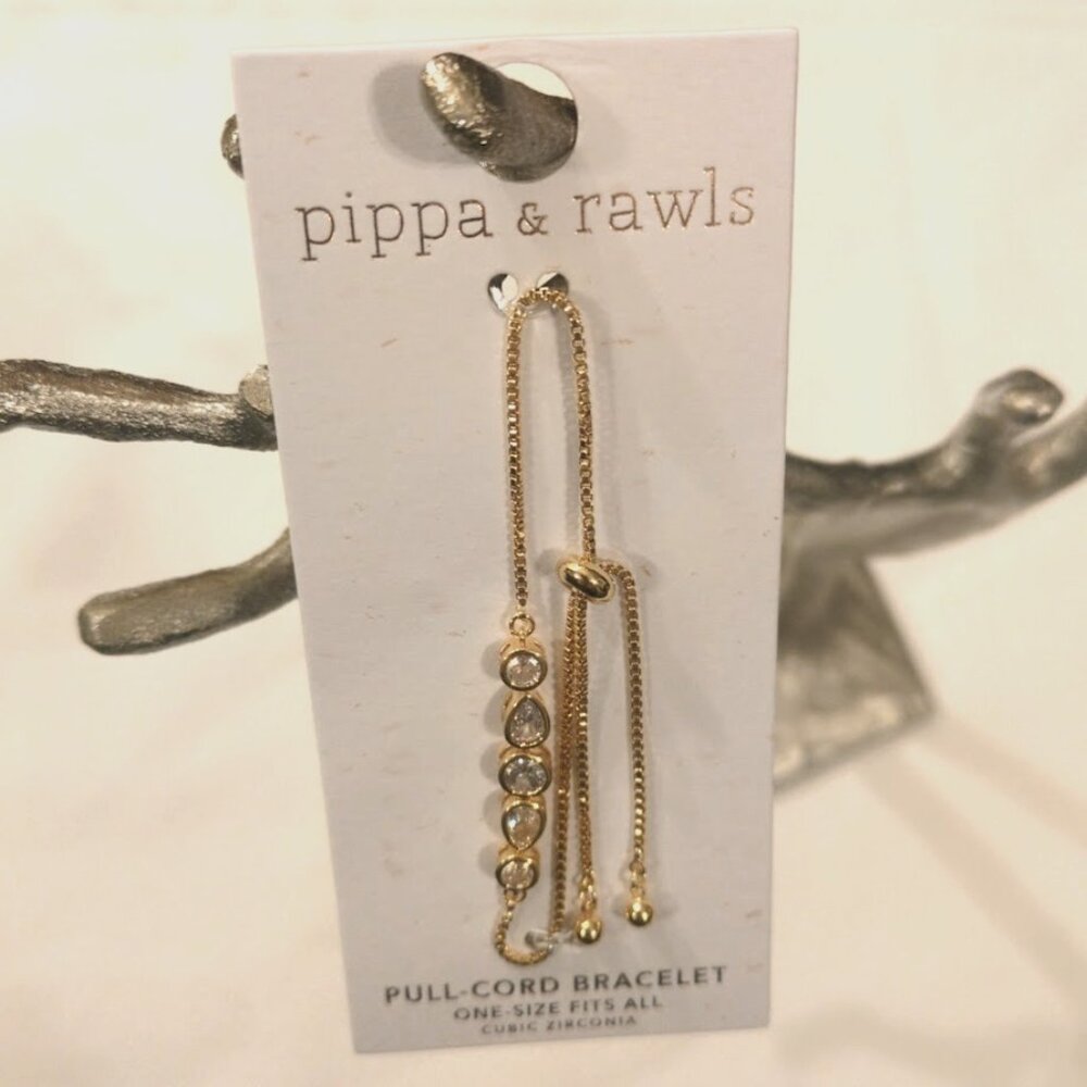 Pippa & Rawls - Cubic Zirconia Circle Tear drop Pull cord bracelet